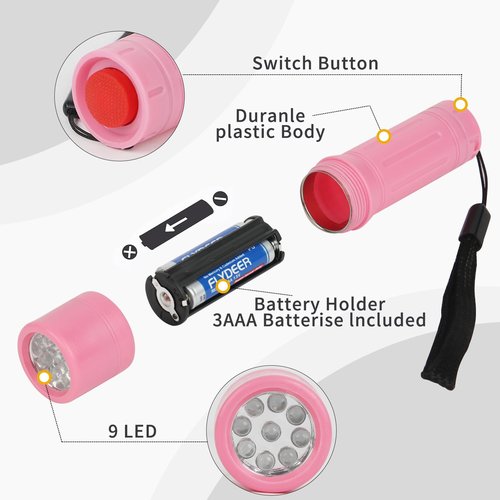 Hilngav 50 Pack 9-LED Mini Flashlight Bulk, Small Multicolor Flashlights with Lanyard, Batteries Included, for Hurricane Supplies, Christmas Gifts Stocking Stuffer