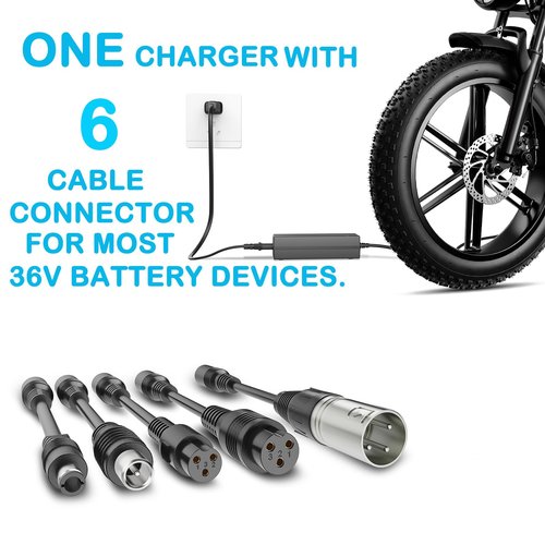 42V 2A Electric Scooter Charger with 6 in 1 Plugs for 36V Lithium Battery Electric Bike Charger Device