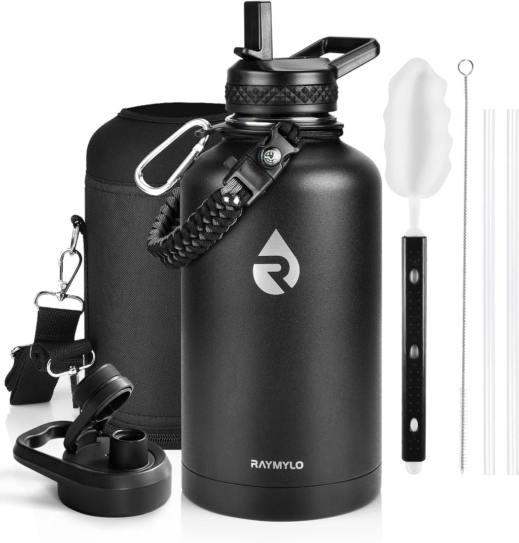 RAYMYLO Insulated Water Bottle - 64 oz Triple Wall Vacuum Stainless Steel | Cold for 48 Hrs, Leak Proof, Magic Black