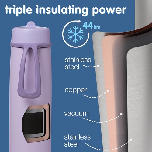 b.box Insulated Water Bottle - 23oz Flip Top Lid, 44 Hours Cold, Leak Proof, BPA Free - Lilac Love