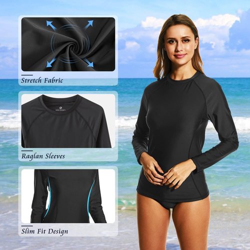 HODOSPORTS Women's UPF 50+ Rash Guard Swimsuit UV Sun Protection Swim Shirt Long Sleeve