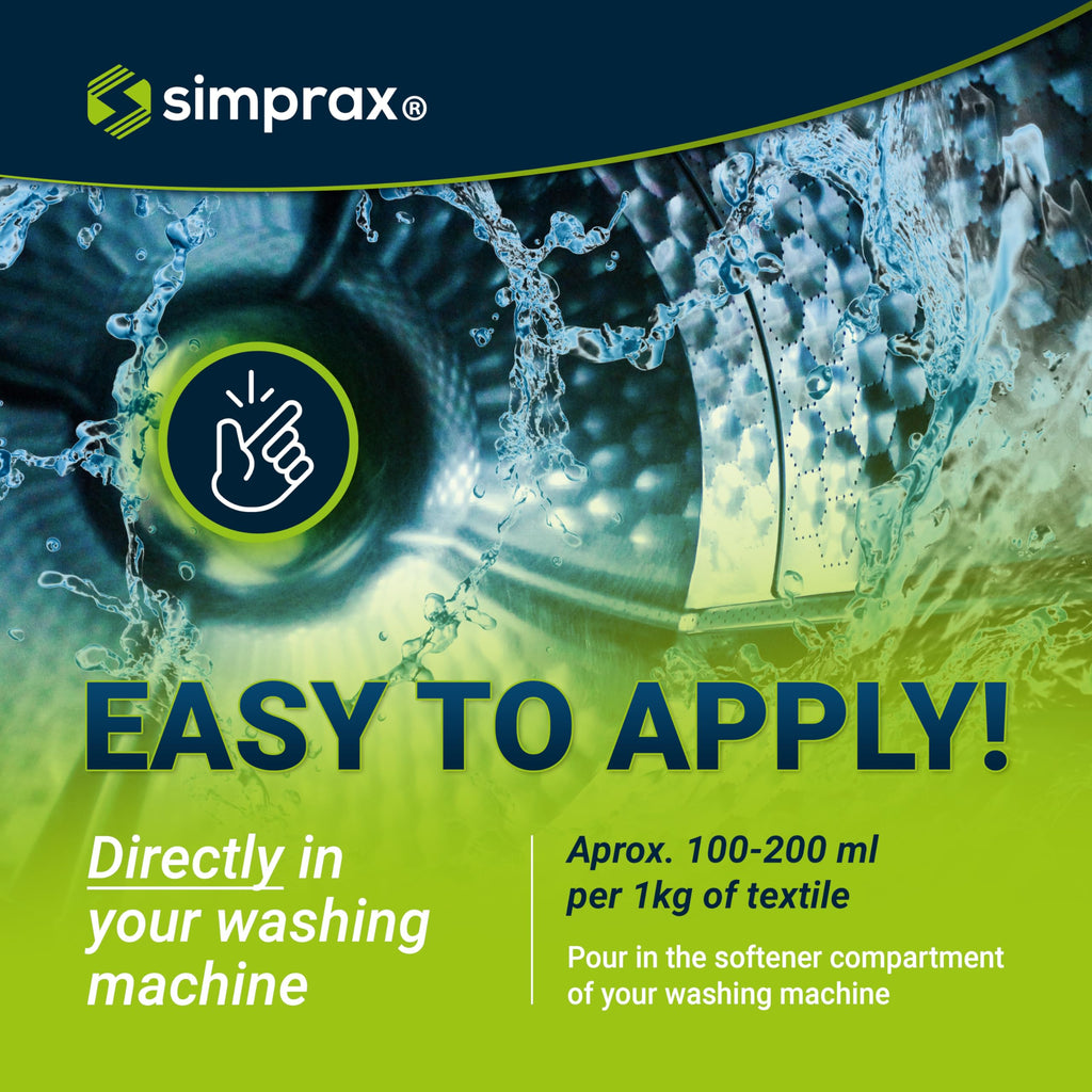 simprax® WaterproofingTextile Wash-In Impregnation – Climate-Neutral & Eco-Friendly Waterproofing for Fabric Outdoor Made In Germany | Waterproofing Spray for Washing Machine & Hand Wash