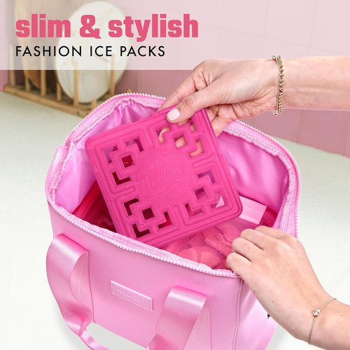 Cool Coolers Large Fashion Ice by Fit & Fresh, 3pk Ice Blocks for Lunchboxes, Quick Freeze, Space Saving, Stylish Reusable Freezer Packs for Coolers, Hot Pink