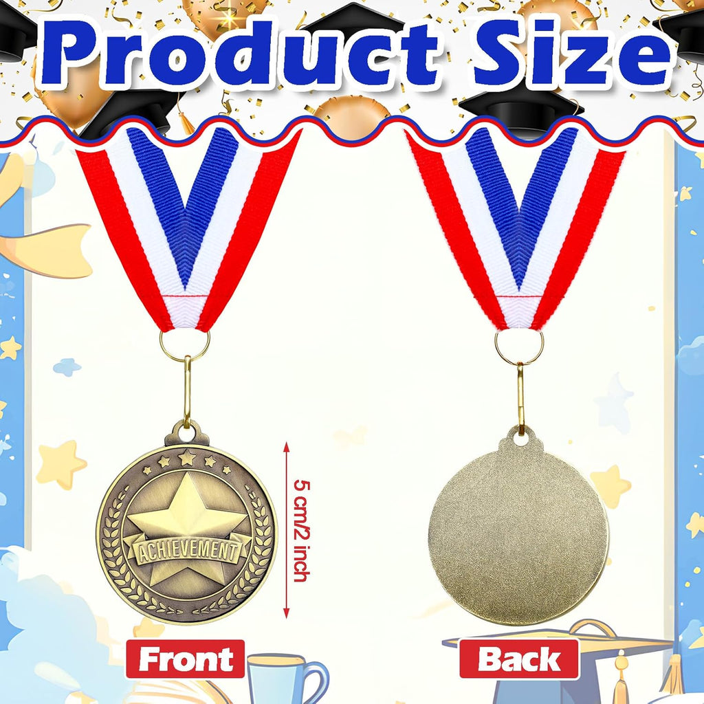 Quelay 20 Pcs Gold Award Medals - 2'' Metal Trophies with Neck Ribbons for Competitions & Events