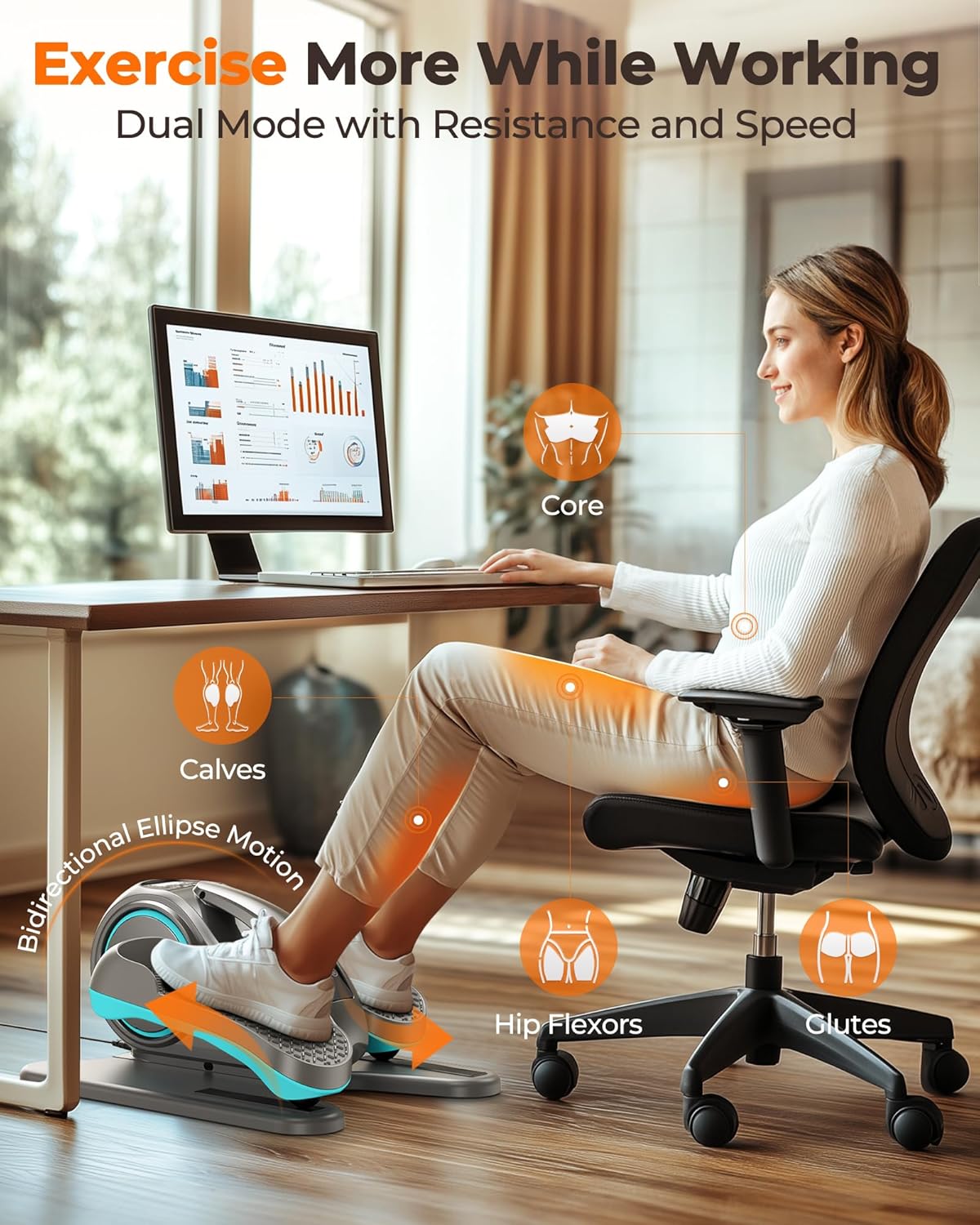 YOSUDA Under Desk Elliptical - Quiet & Portable Electric Seated Pedal Exerciser with 10 Resistance Levels