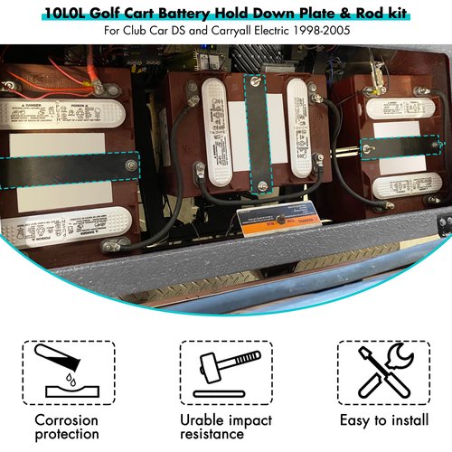 10L0L Golf Cart Battery Hold Down Plate with Rod Kit for Club Car DS and Carryall Electric 1998-2005 Models,OEM# 101090801, 1013683 (3 Packs)