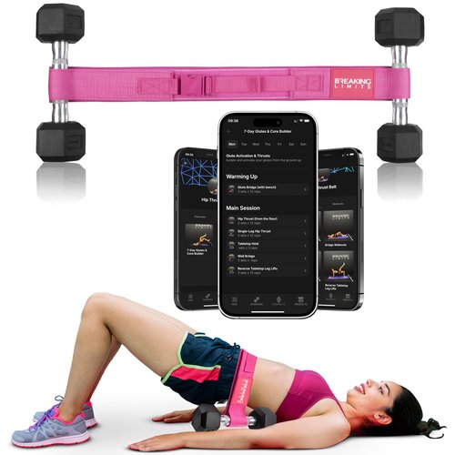 Breaking Limits Hip Thrust Belt for Dumbbells Heavy - Booty Belt - Hip Thrust Band - Hip Thrusting Belt for Dumbell, Kettlebells & Weights - Glute Bridge Weight Belt (Pink)