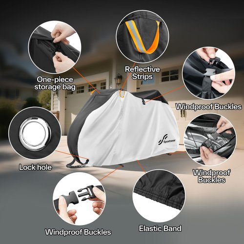 Sportneer Bike Cover: 190T Waterproof Outdoor Bicycle Covers for Preventing Rain Sun UV Dust Wind with Anti-theft Lock Holes and Storage Bag for Mountain Road Electric Bike