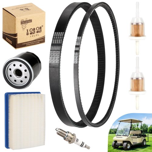 10L0L Golf Cart DS Tune Up Kit W/Clutch Drive & Generator Belt for Club Car DS Gas 1992-2004 Golf Cart with FE290, FE350 Kawasaki, Air & Oil Fuel Filters Spark Plug, Replaces OEM 1025582, 101916701