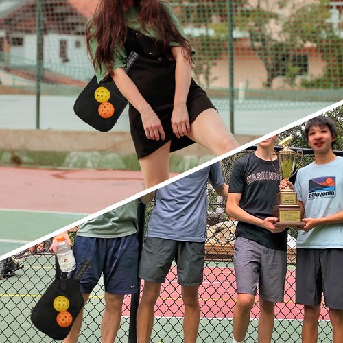 Cosmos 2 Pcs Neoprene Pickleball Paddle Cover Pickleball Racket Case Pickle Ball Sleeve - Pickleball Paddle Carry Bag with Ball Storage Accessories Pocket & Handle Strap (Black & Handle Stap)