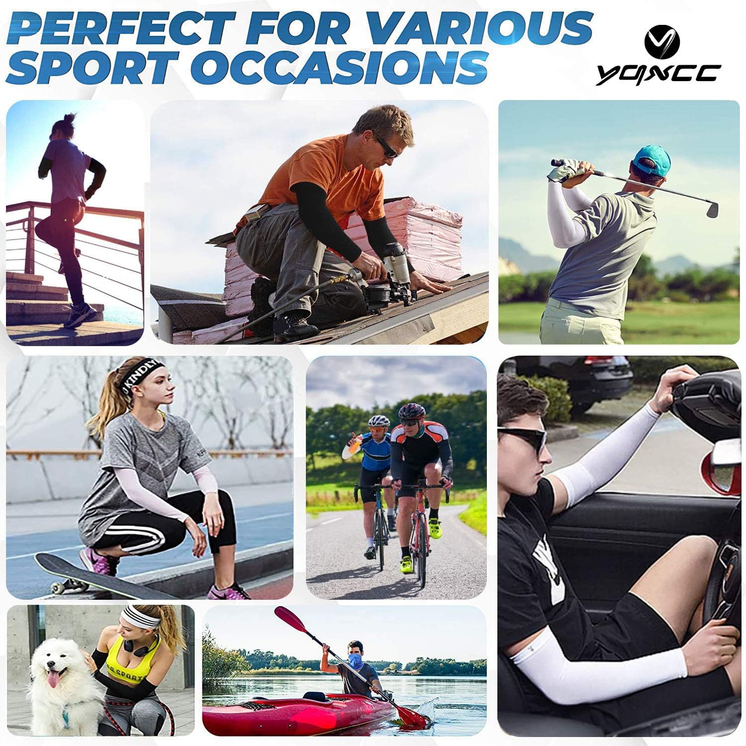 YQXCC Cooling Arm Sleeves - UV Sun Protection Sports Compression for Men & Women | 4 Pairs