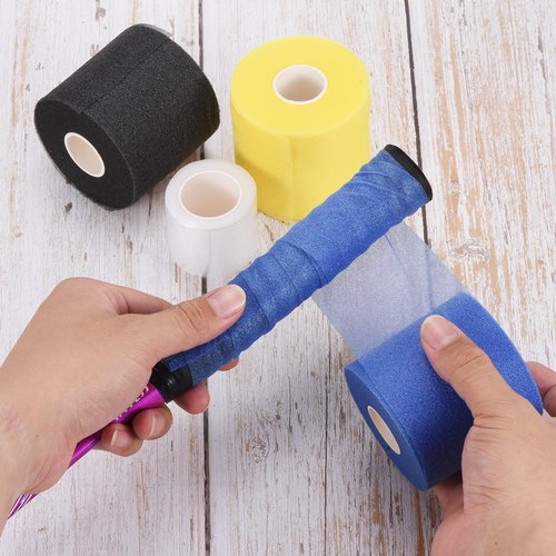PATIKIL 30 Yard x 2.8 Inch Badminton Grip Cushion Wrap, 2 Pack PU Tennis Racket Grip Tape Backing Film Handle Anti Skid Cushion Accessories, Black/Beige