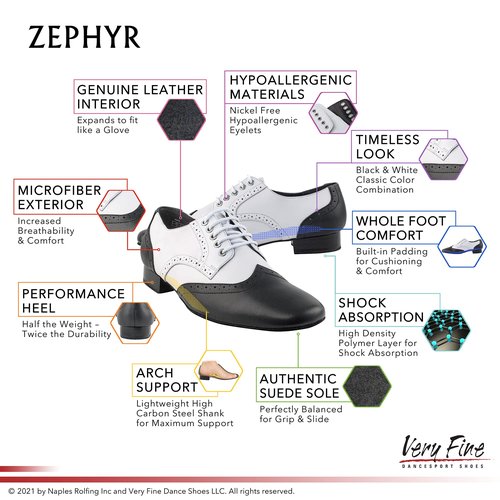 Very Fine Mens Zephyr Latin Ballroom Salsa Tango Waltz Smooth Swing Two Tone Dance Shoe, Black and White, 10.5 US