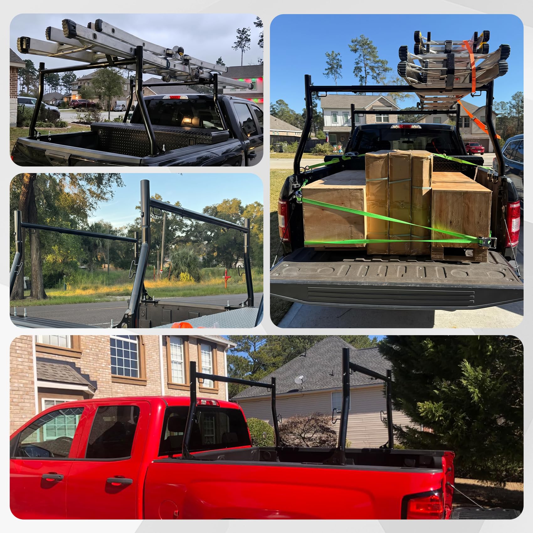 JY PERFORMANCE Truck Ladder Racks 800Ibs Capacity Extendable Pick-up Truck Bed Ladder Rack, Universal Heavy Duty (NO Drilling)