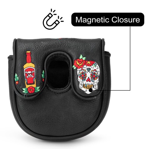 Golf Mallet Putter Cover, Sugar Skull Magnetic Closure Headcover Premium Leather Golf Club Head Covers Fits Golf DF3 Putter, Mallet Putter Headcover