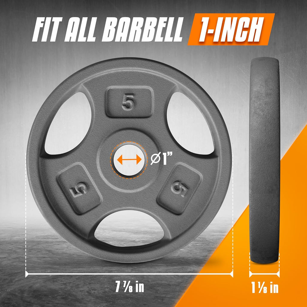 Yes4All 1-Inch Grip Weight Plates - Cast Iron for Strength Training | Multiple Sizes 2.5 lb to 35 lb