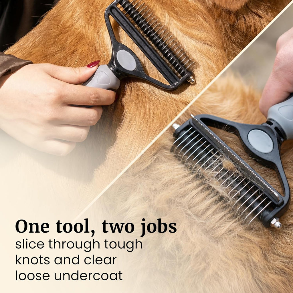 Skiennix 2-in-1 Deshedding Brush & Dematting Rake - Reduces Shedding by 95% for Medium to Large Dogs