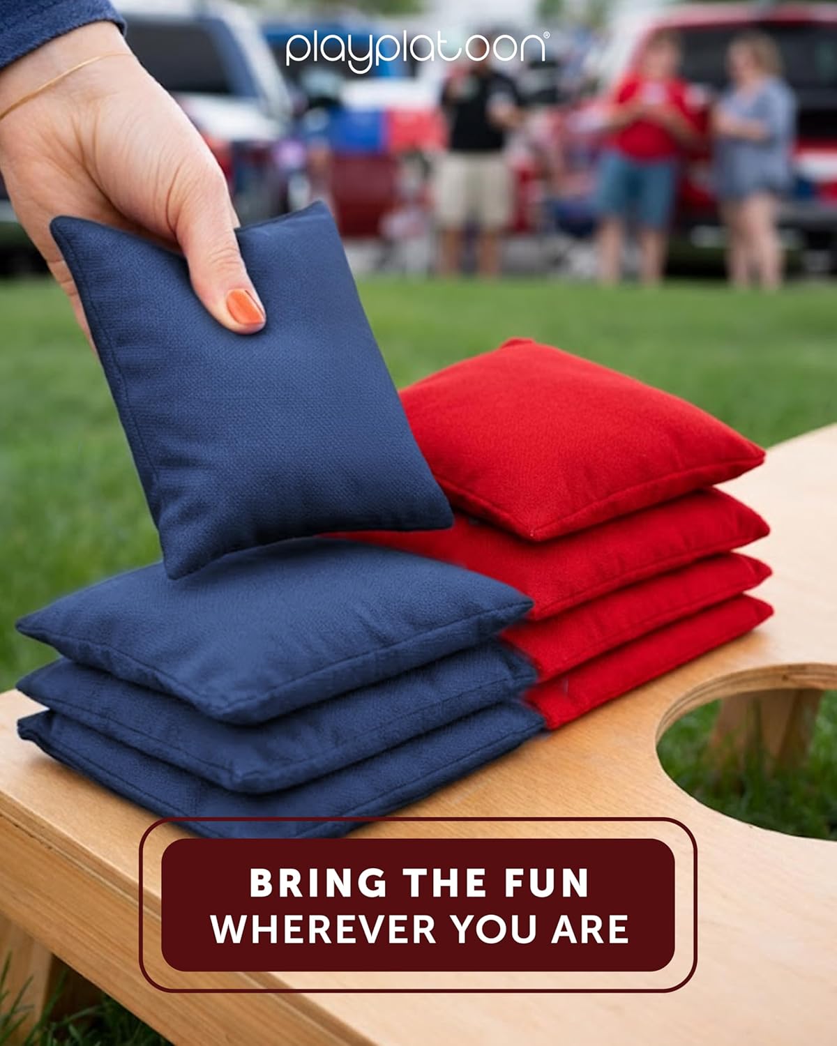 Play Platoon Cornhole Bags - Weather Resistant Set of 8 | Regulation Size & Weight with Tote Bag