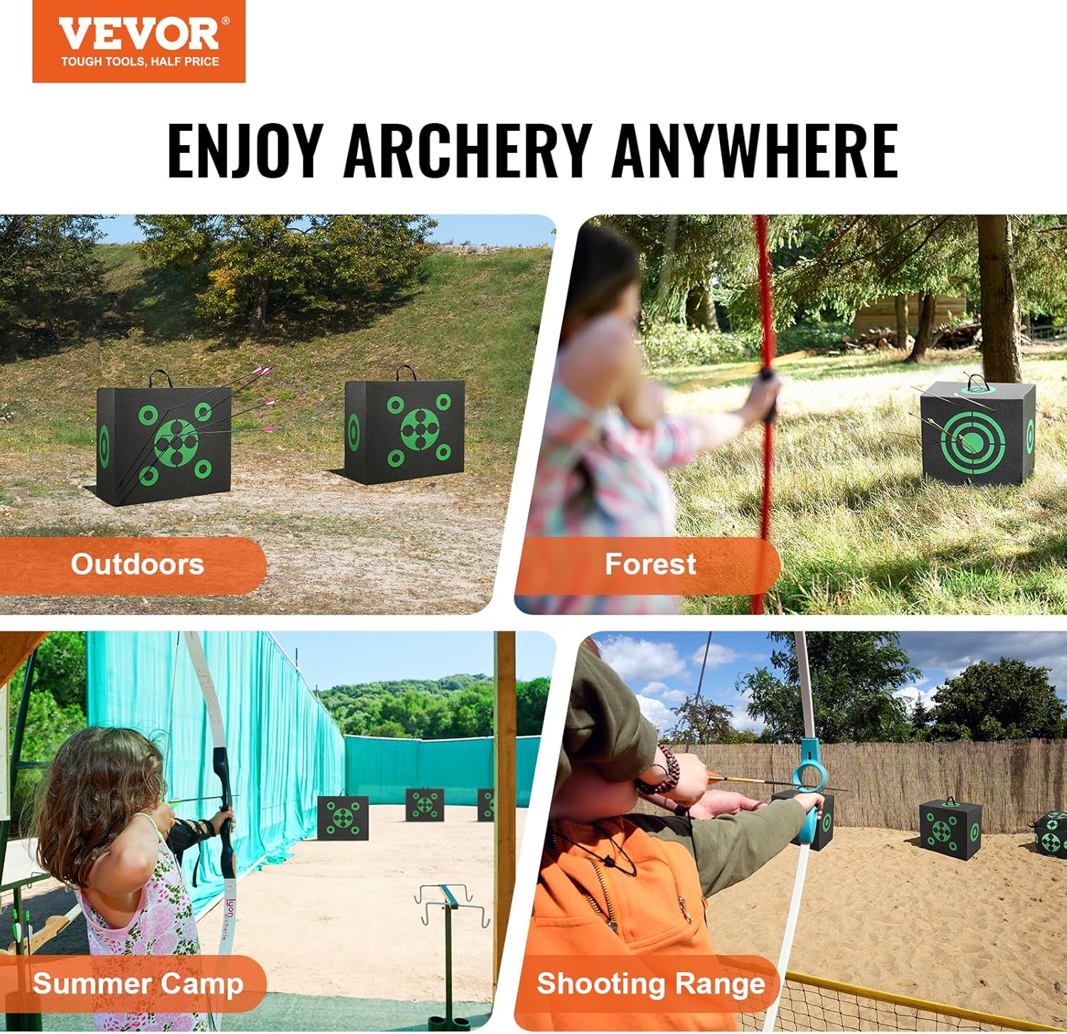 VEVOR Archery Target Block - 16"x18" Portable Bow Target with Carry Handle & Easy Arrow Removal | Black