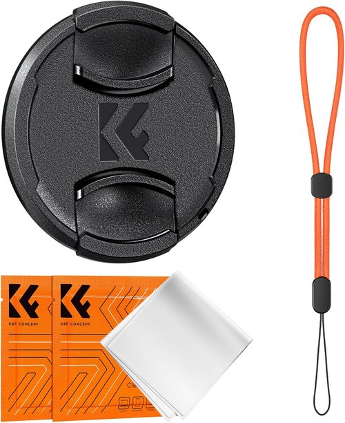 K&F Concept 37mm Lens Cap Cover - 4-in-1 Center Pinch Design with Anti-Loss Keeper & Microfiber Cloth