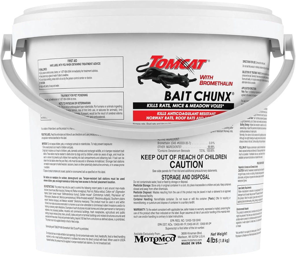 Tomcat Bromethalin Bait Chunx - Effective Rat and Mouse Control Blocks | 4 lbs for Agricultural Use