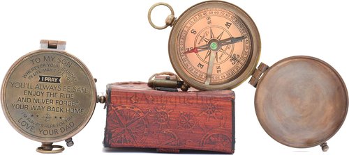 WOANIN Engraved Brass Compass Gift to My Son/to Our Son/Nautical Gift for Son from Dad/Gift to Son from Mom A Perfect and Unique Gift with Leather Case (A for Son from Dad)