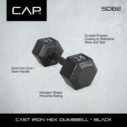CAP Barbell Cast Iron Hex Dumbbell, Black, Single, 20 lb