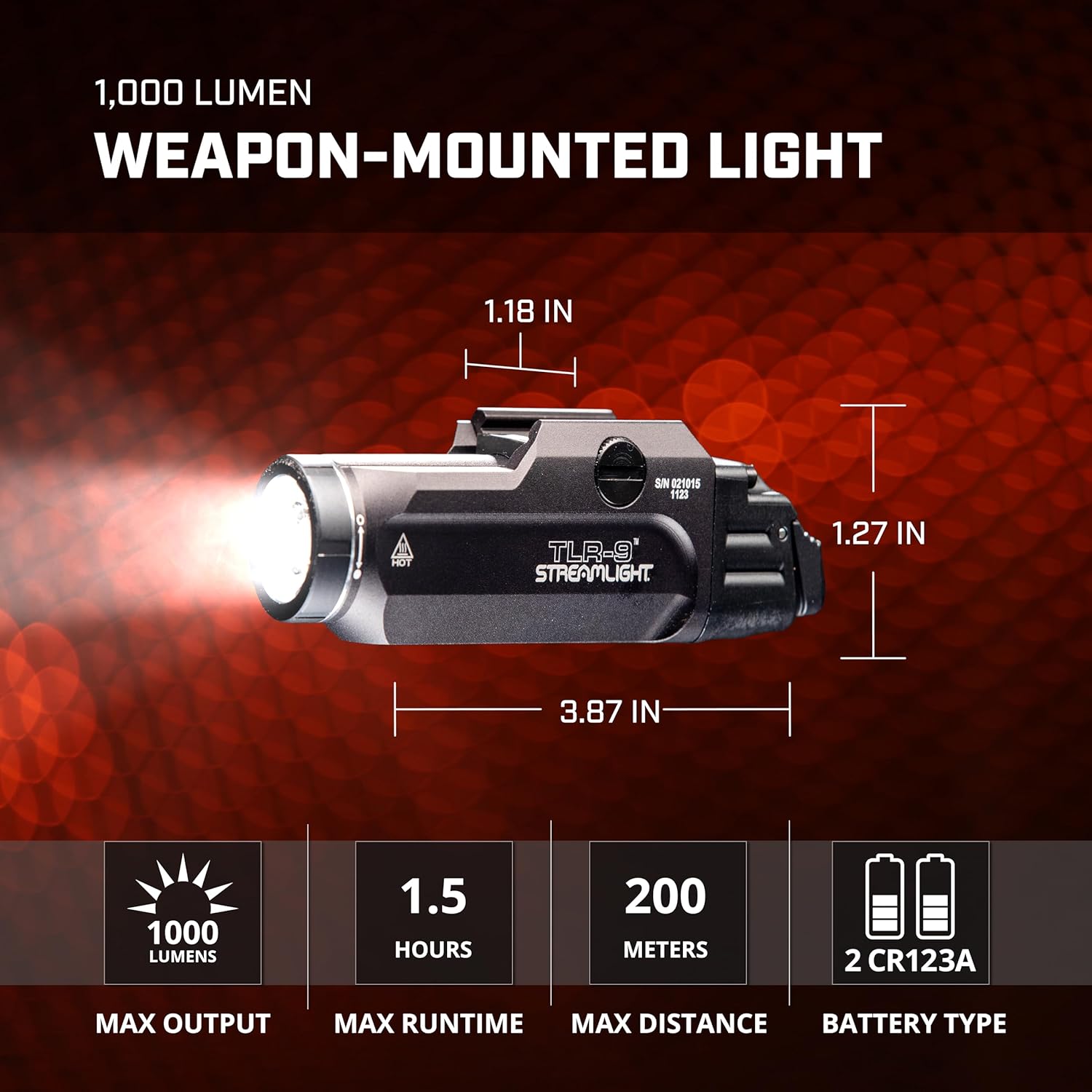 Streamlight TLR-9 Flex Tactical Light - Low-Profile Rail-Mounted with CR123A Batteries | Black
