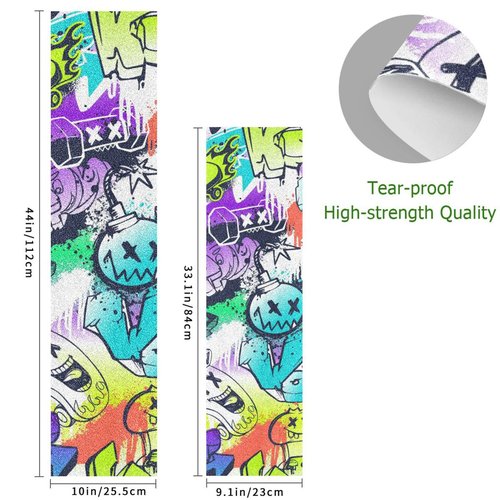 Kigai Street Art Graffiti Skateboard Grip Tape, Bubble Free Anti Slip Longboard Grip Tape Sheet Sticker Deck Sandpaper for Rollerboard, 33 x 9 Inch,g300868961p670c711s1496