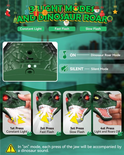Niovexium LED Dinosaur Headlamp for Kids, Children's Toy Flashlight T-Rex Dinosaur Toys for Age 3 4 5 6 7 8 9 Years Old Kids, Camping Hiking Gear for Boys Girls