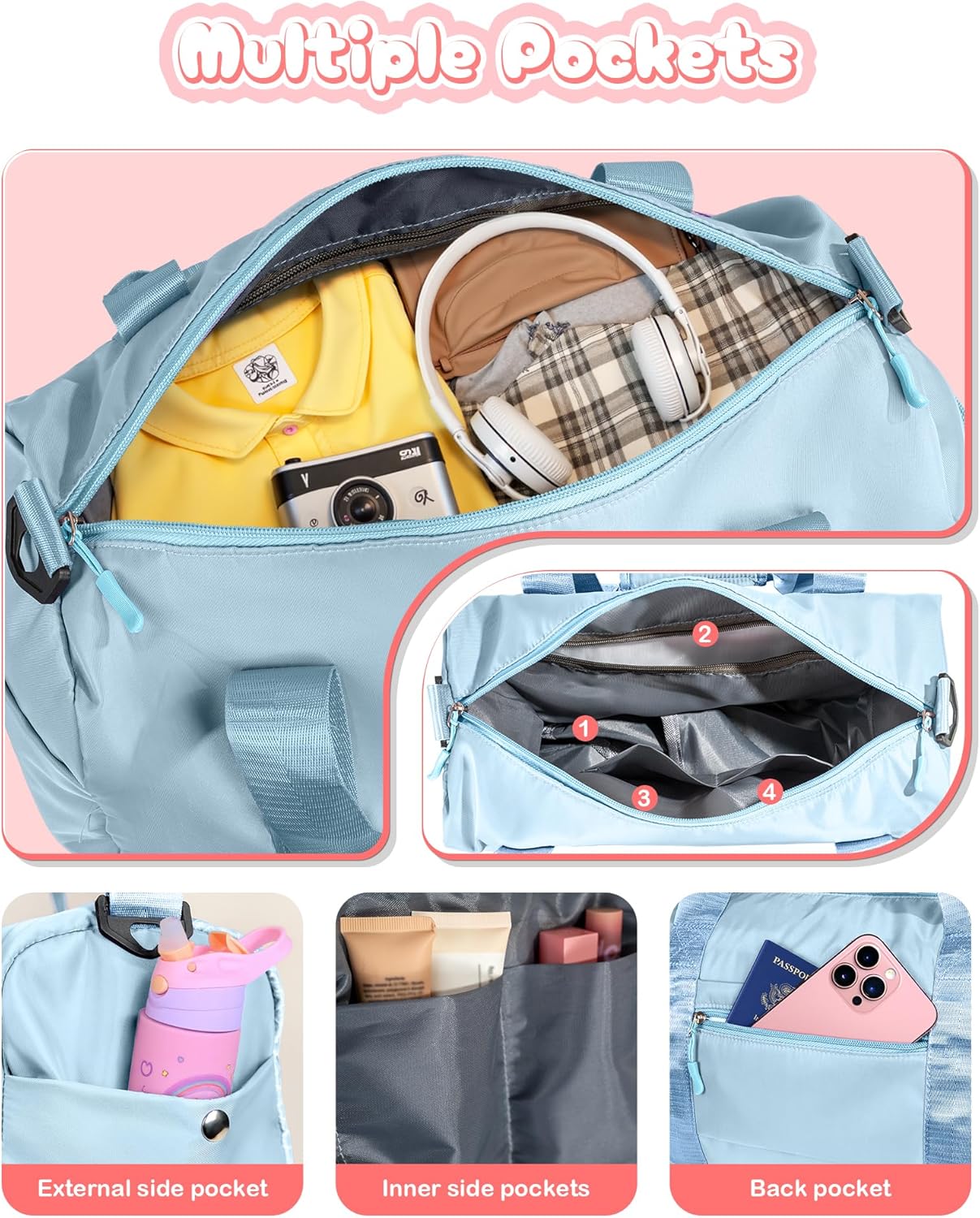 Skiennix Girls Gym Bag - Personalized Weekender Tote with Shoe Compartment & Makeup Pouch | Ideal Gift for 7-Year-Olds (Letter R)