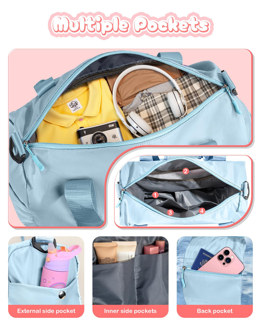 Vogewood Gifts for 5 Year Old Girls-Girl Gym Bag with Shoe Compartment, Kid Personalized Weekender Overnight Bags, Initial Travel Tote with Makeup Pouch, Gift Ideas for Niece Sister (Letter O)