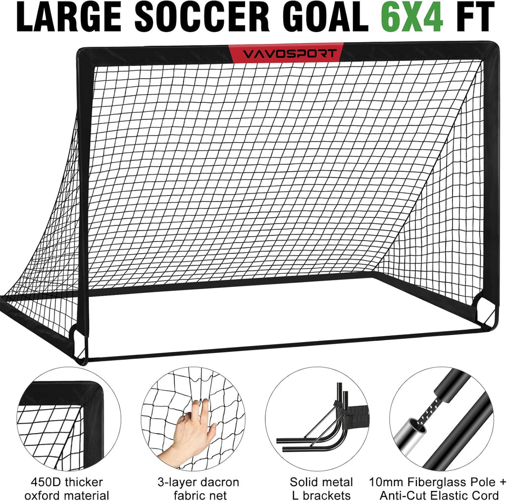 VAVOSPORT Soccer Goal Set - 2 Portable 6'x4' Kids Soccer Goals for Backyard Training & Outdoor Play
