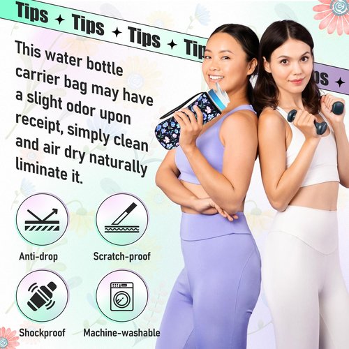 2ooya Water Bottle Sleeve for Cirkul 22 oz 3Pcs Flower Neoprene Insulated Water Bottles Cover Holder Carrier Bag with Handle Strap Compatible with 22oz Plastic & Stainless Steel Cirkul Accessories