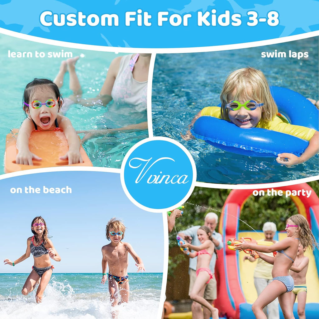 Vvinca Kids Swim Goggles with Fabric Strap No Tangle Pain-Free, Anti-Fog Swimming Pool Goggle No Leak for Toddlers Girls Boys