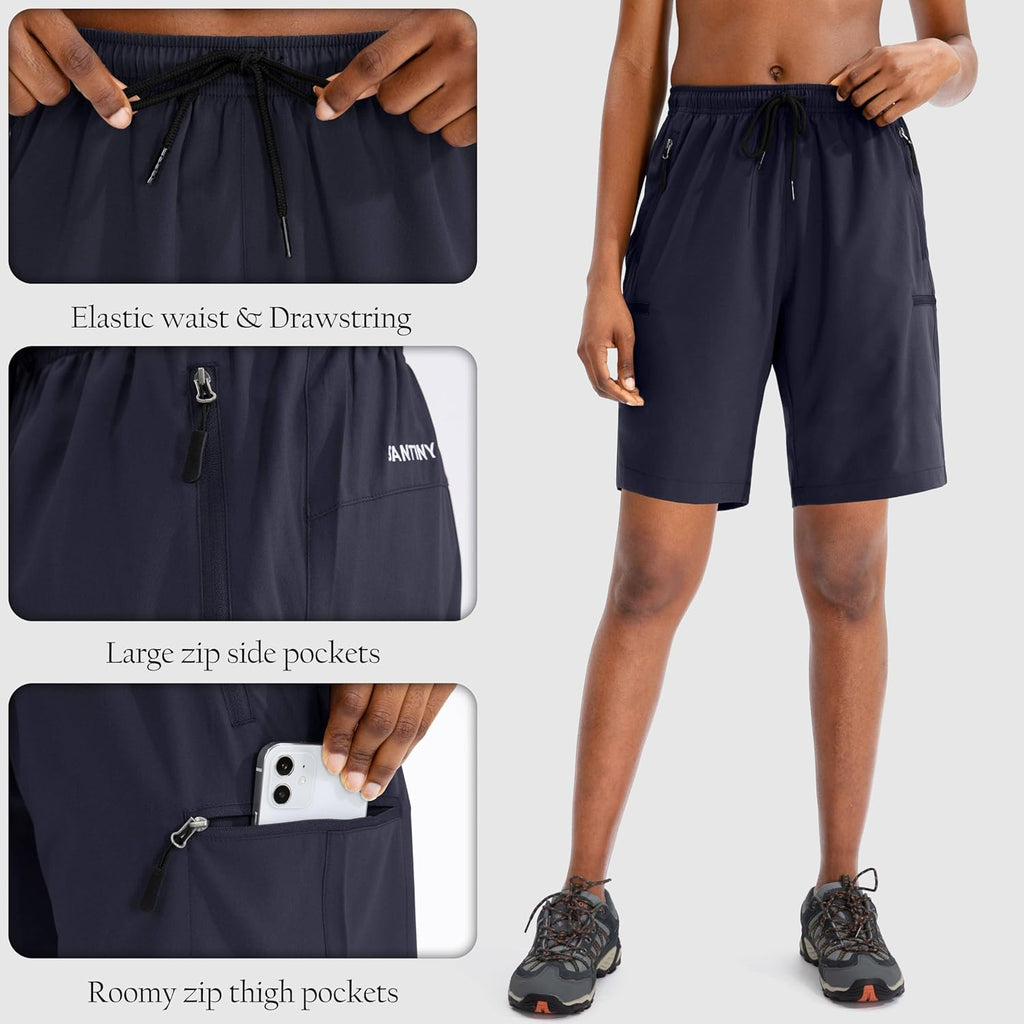SANTINY Women's Hiking Cargo Shorts - Quick Dry Lightweight Summer Shorts with Zipper Pockets | 5''/7''/9'' Sizes