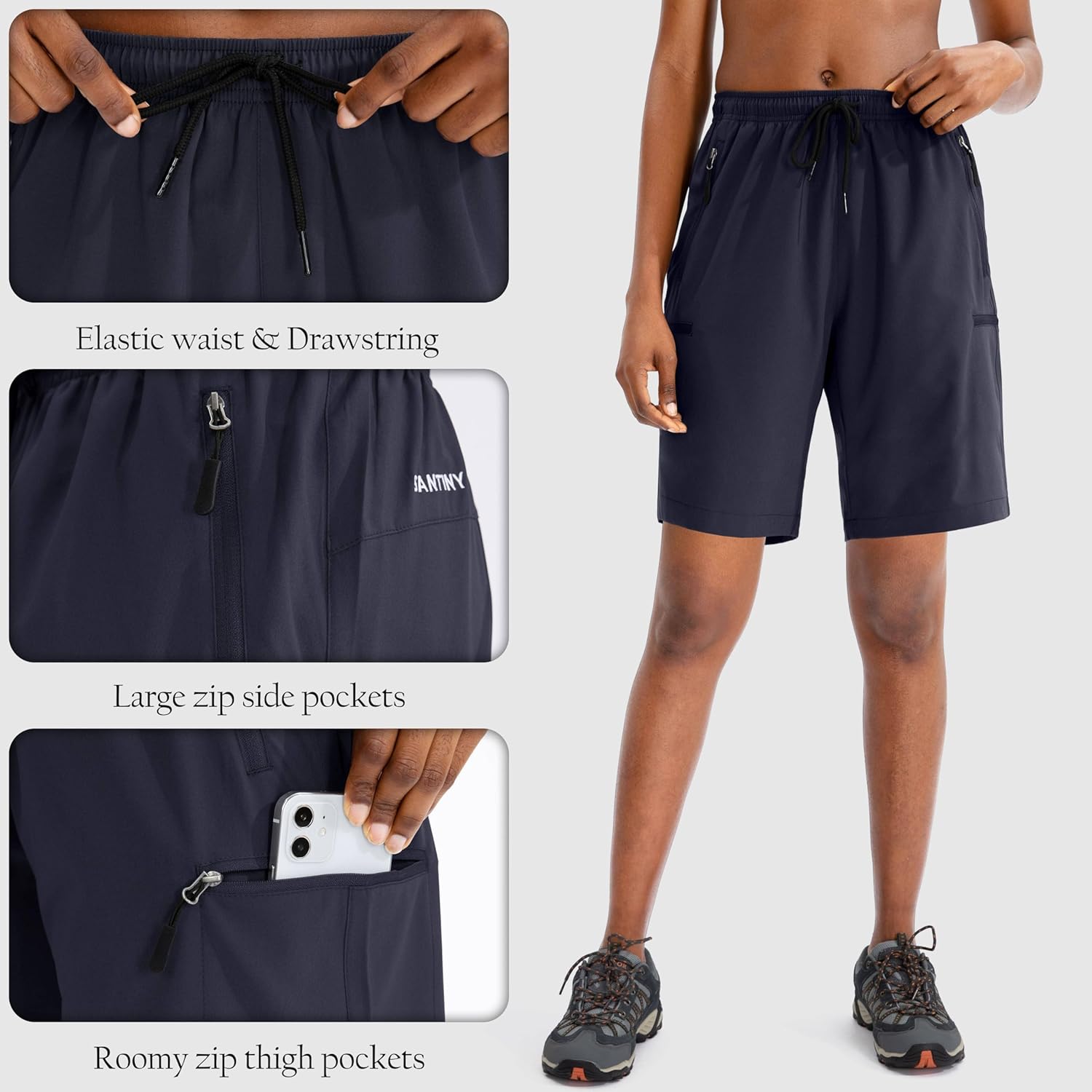 SANTINY Women's Hiking Cargo Shorts - Quick Dry Lightweight Summer Shorts with Zipper Pockets | 5''/7''/9'' Sizes
