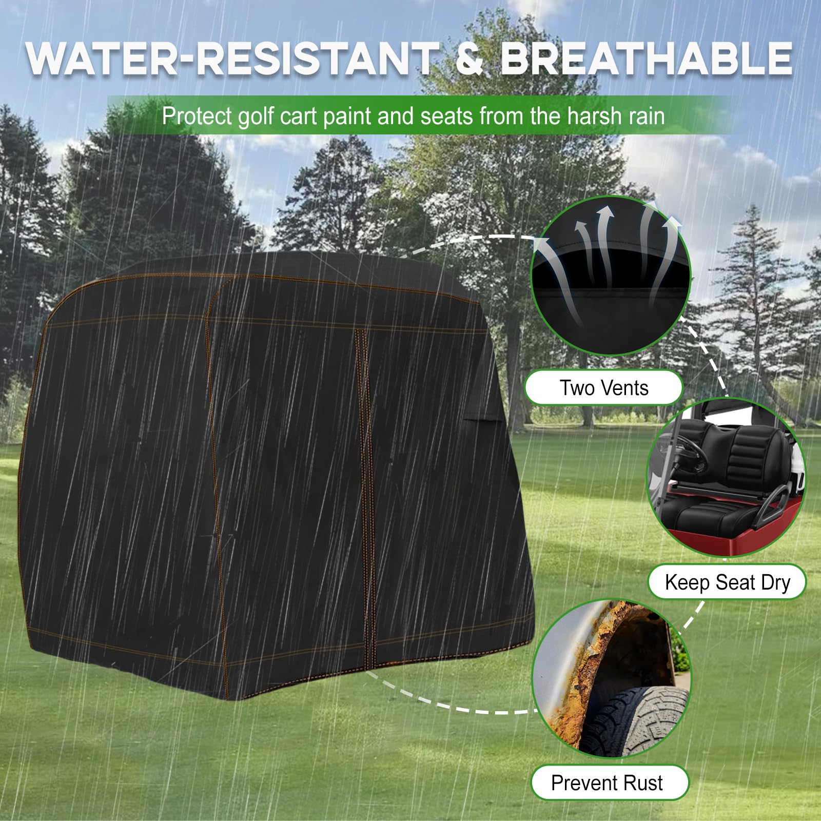 YONQIFON Golf Cart Cover 2 Passengers 420D Heavy Duty Waterproof Windproof Dustproof Universal Compatible with Club Car,EZGO,Yamaha,Golf Cart Rain Cover with Storage Bag