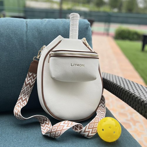 LITMON Pickleball Bag for Women, Cute Stylish Paddle Bag, Leather Crossbody with Adjustable Strap & Fence Hook