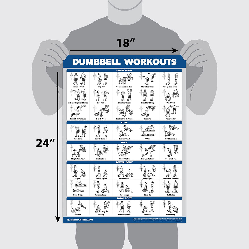 Palace Learning 3 Pack, Dumbbell Exercise Poster + Kettlebell Workouts + Resistance Bands Exercises - Set of 3 Workout Charts (LAMINATED, 18" x 24")