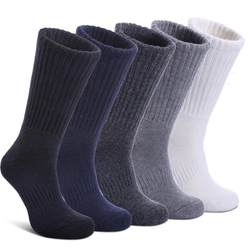 DYW Womens Merino Wool Hiking Socks Thermal Warm Winter Boot Crew Cushion Work Walking Gift Socks 5 Pairs （5 Pairs Solid Colors,Medium）
