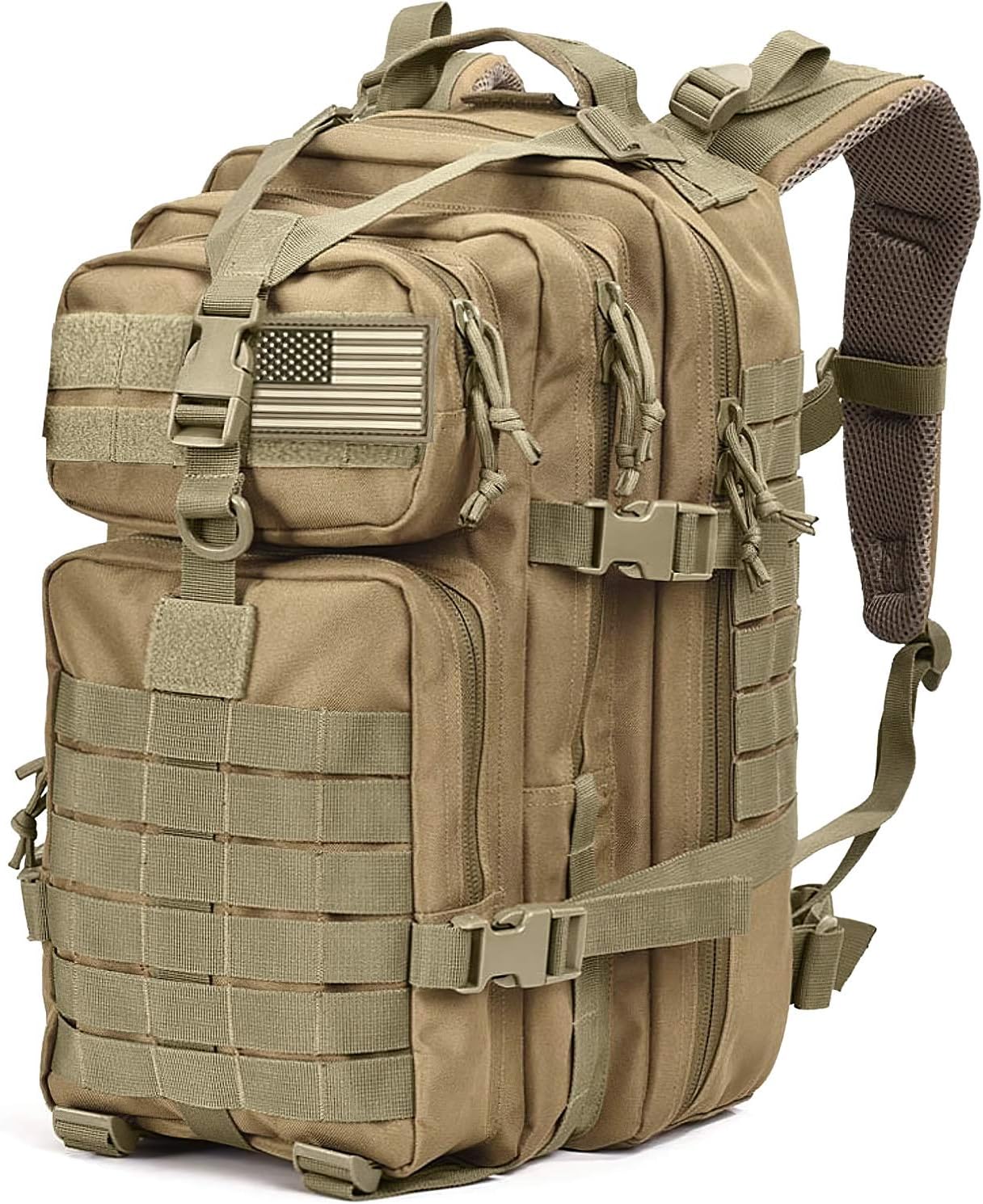 Tru Salute 45L Military Tactical Backpack - Large Army Assault Pack | Molle Bug Out Bag (Tan)