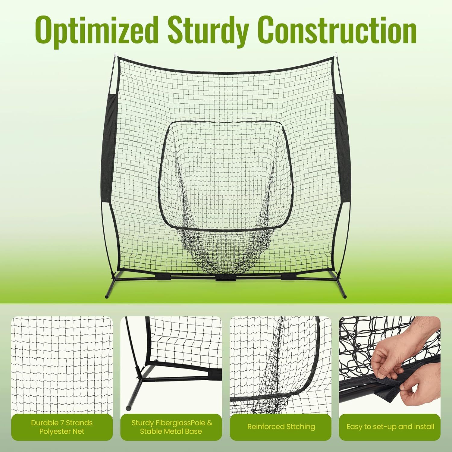Skiennix 7x7 FT Baseball Net - Portable Batting Net with Strike Zone Target & Carry Bag