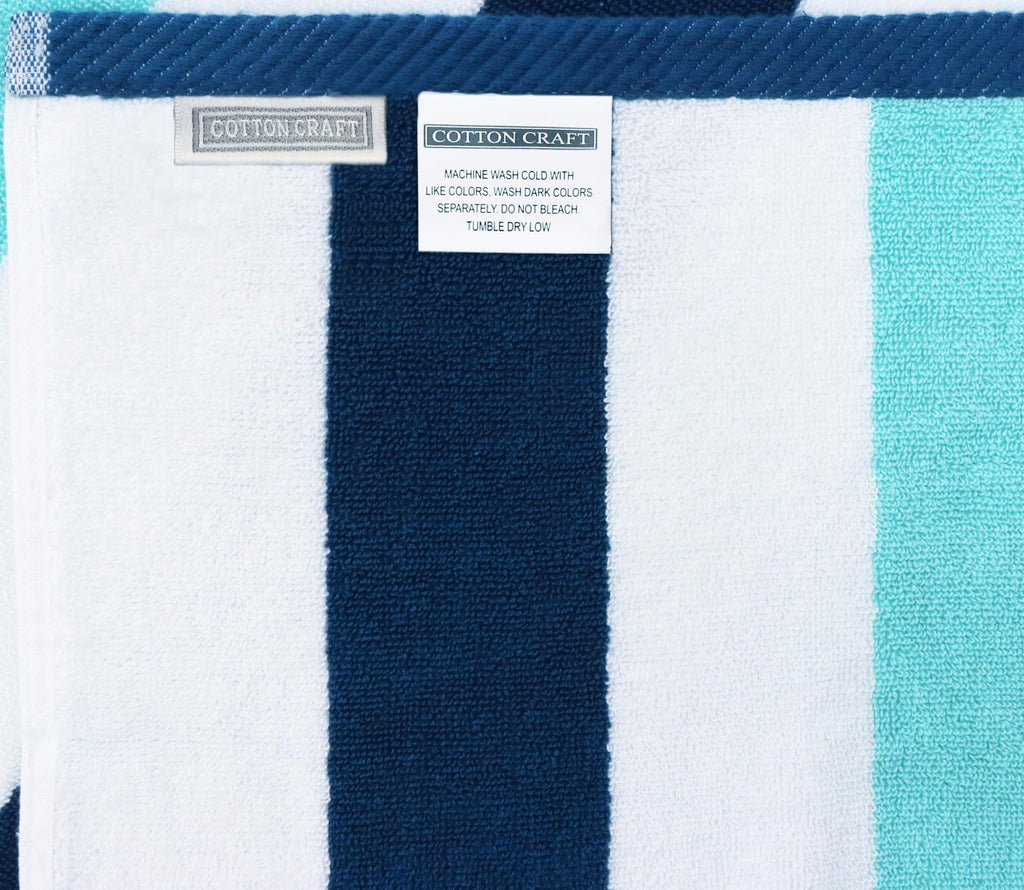 COTTON CRAFT Hooded Beach Towel - Oversized XXL 35x84 Towel with Hood for Adults - The Big Kahuna 7 Foot Beach Blanket Towel - Big & Tall Soft 100% Cotton Velour - Pool Bath Wrap - Cabana Stripe Blue