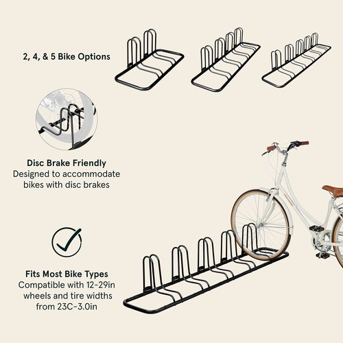 Retrospec Stash Rack 2, 4 & 5 Bike Floor Stand Bicycle Storage Organizer for Mountain Bike, Road Bike, Weather Resistant Fine Powder Steel Coating Fits Wheels up to 3", Black, 5 Bike