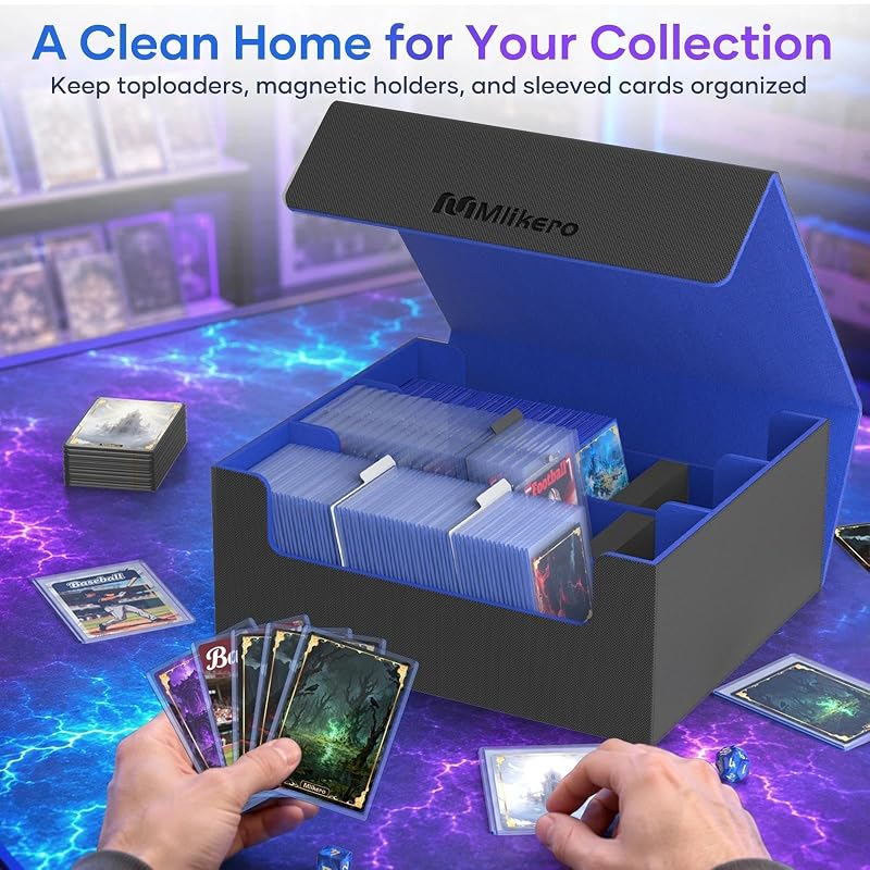 Mlikero 1800+ Card Deck Box A3-Blue+A-3 Row XL | Leather Magnetic Closure, Fits Toploaders
