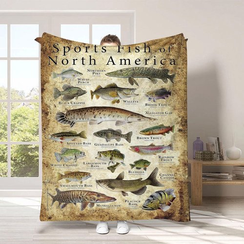 Quisenti Fishing Enthusiast Blanket - Sports Fish of North America, Fish Knowledge, Unique Fisherman Gifts for Boys, Dad, Grandpa (40in*60in)