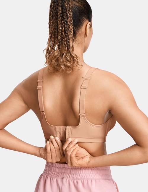 SYROKAN High Impact Sports Bras for Women Support Underwire Cross Back Large Bust Cool Comfort Molded Cup Barely Buff 36DD