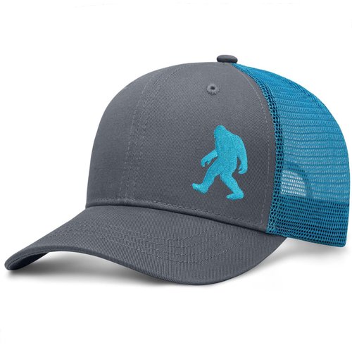 Bigfoot Sasquatch Hats for Men Women, Trucker Hats with Gift Box Packaging, Perfect as a Bigfoot Gifts Grey/Blue