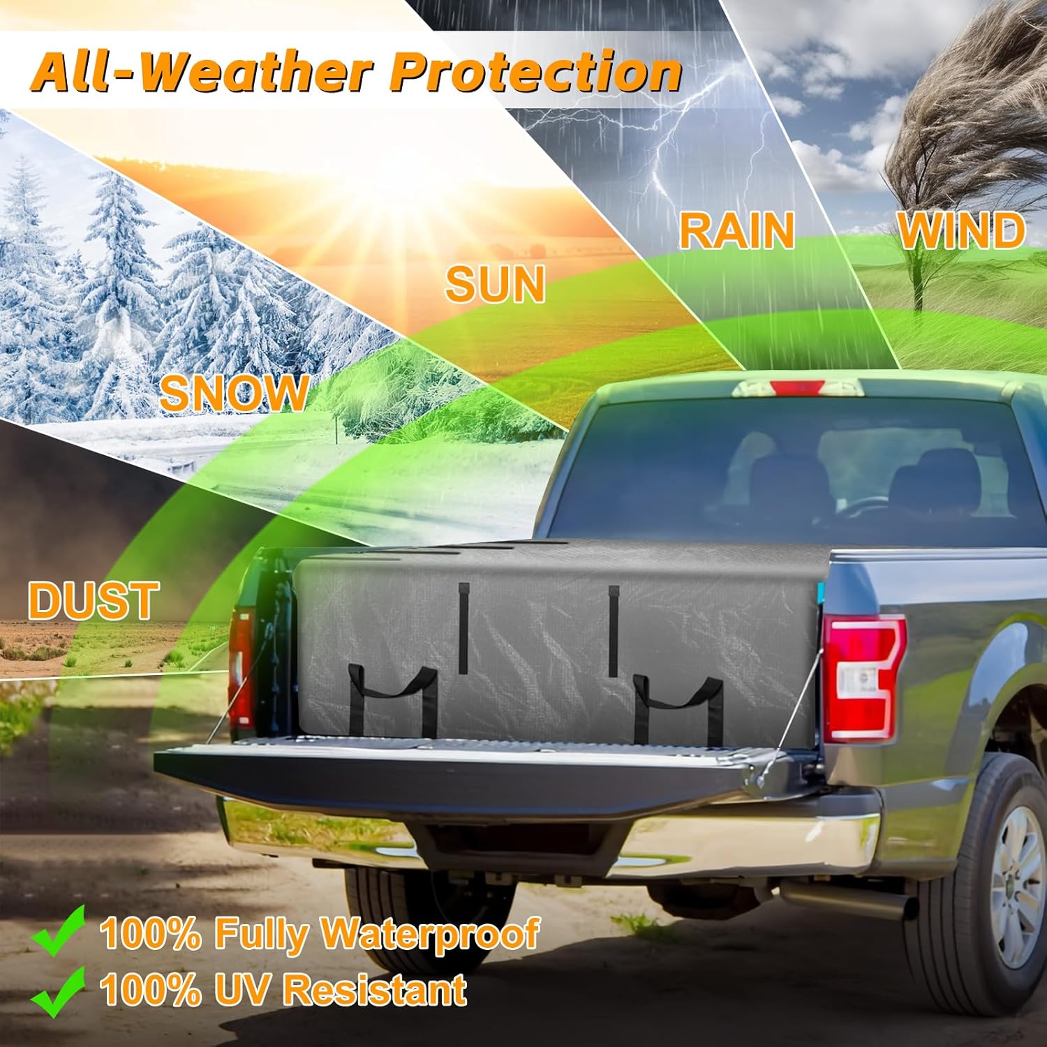 Truck Bed Tarp - Waterproof Cargo Cover for Compact Trucks | Fits Ford Maverick & Hyundai Santa Cruz, 4.5'-5.5' Long, Gray & Black